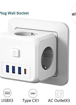 Удлинитель-тройник для розетки, с USB, Type-C PowerCube, 3 гне...