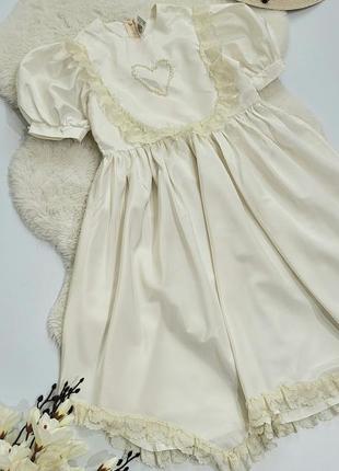 Платье молочное с кружевом франция винтаж