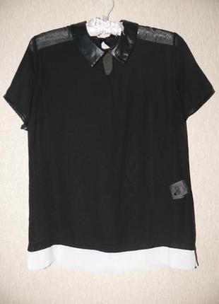 Стильная блузка с отделкой и воротничком кожзам