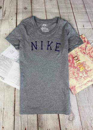 Женская хлопковая футболка майка топ серая big logo nike