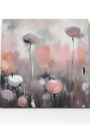 Інтерʼєрна картина з абстрактними квітами сірі рожеві білі
