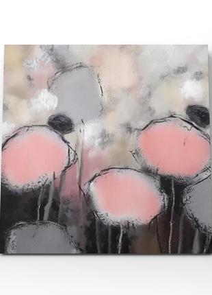 Картина пастельные розовые серые абстрактные цветы на холсте