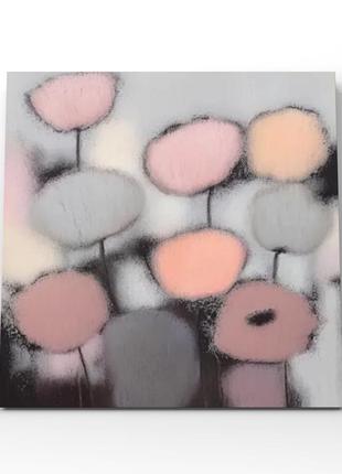 Абстрактная пастельная картина розовые серые цветы на холсте