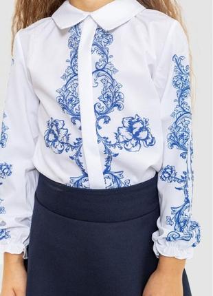 Блузка нарядная для девочек, цвет бело-синий