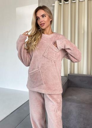 Махровая пижама унисекс, теплая пижама из махры для дома и сна