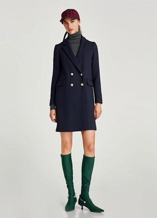 Zara темно-синее двубортное пальто из смесовой шерсти р s