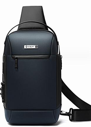 Однолямочный рюкзак сумка SKV W20107 с кодовым замком USB горо...