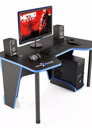 Стол геймерский (игровой) компьютерный 1400 мм чёрный с синим