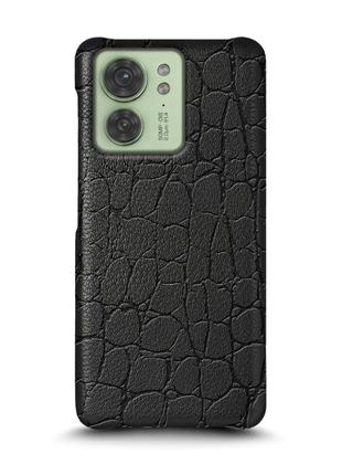Кожаная накладка Stenk Reptile Cover для Motorola Edge 40 Чёрная