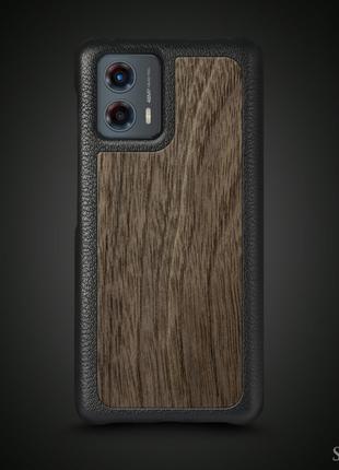 Кожаная накладка Stenk WoodBacker для Motorola Moto G (2023) Ч...