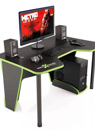 Стол геймерский (игровой) компьютерный 1400 мм, чёрный с зелёным
