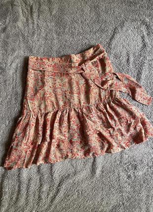 Персиковая шифоновая юбка с рюшами