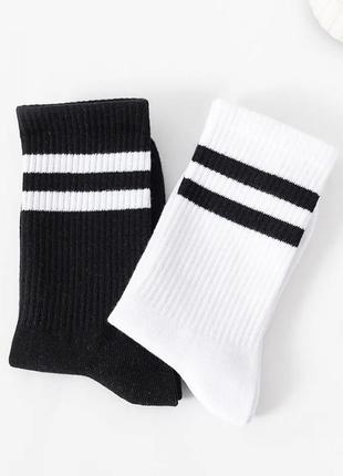 Носки белые черные на резинке с полосками, 39-42 размер