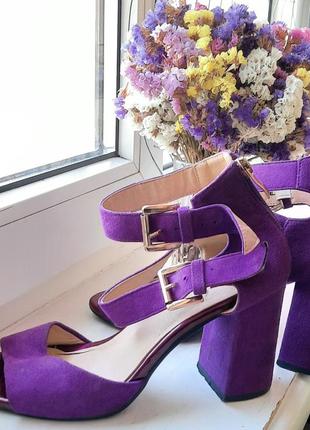 Испанские босоножки фиолетовые, широкий каблук rusimoni espana
