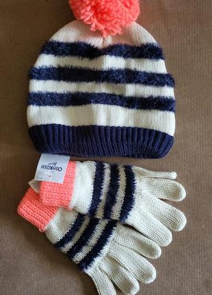 Шапка и перчатки для девочки oshkosh 4-6 лет