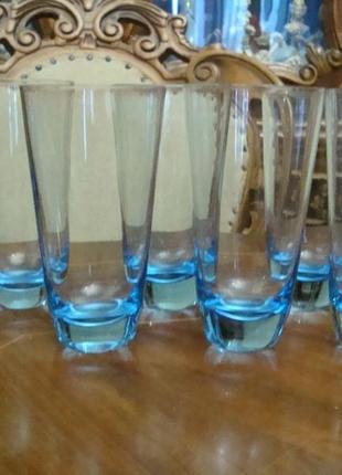 Стаканы набор 7 шт цветное голубое стекло ссср №1094