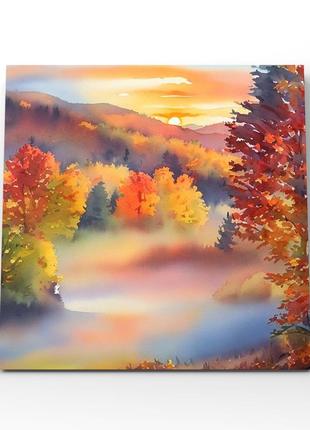 Картина осенний акварельный пейзаж на горы леса дерева