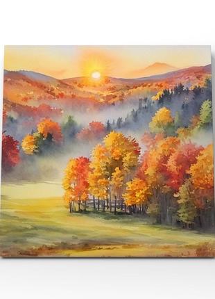 Картина на холсте осенний пейзаж дерева горы заката