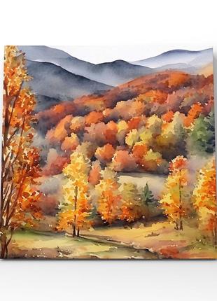 Картина осенний пейзаж на полотне леса горы дерева природа