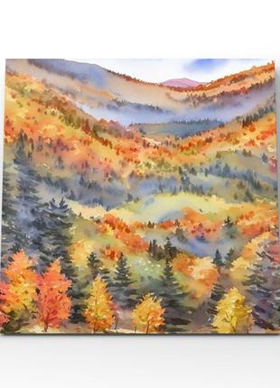 Картина акварельный пейзаж осень леса горы