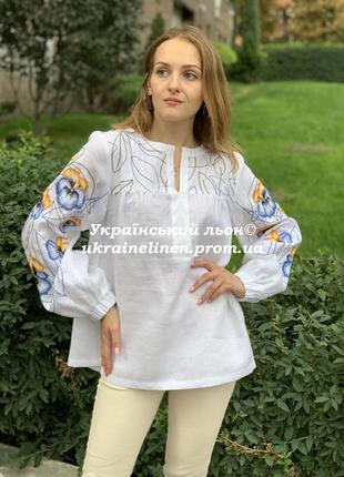 Блуза бережанка біла з вишивкою, галерея льону, льняна, 44-56рр