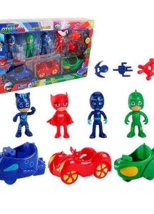 Ігровой набір фігурок герої в масках PJ Masks 4 героя+3 машинк...