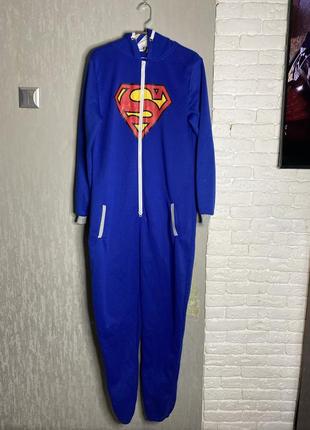 Утепленная кигуруми теплая цельная пижама слип superman, l