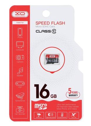 Картка пам'яті MicroSDHC XO 16 gb 10 Class Чорно-Червоний