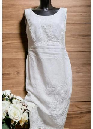Белое платье миди из льна marks&spencer с вышивкой
