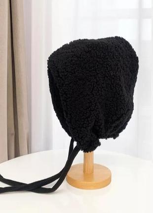 Женская шапка-капюшон на завязках черная wuke one size