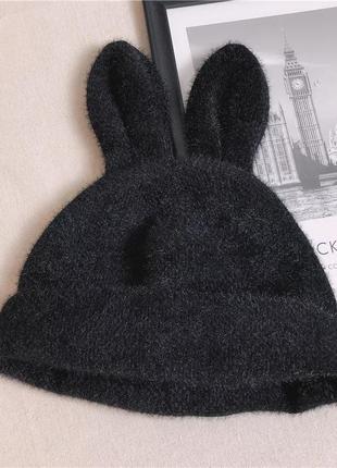 Шапка заяц (кролик) с ушками черная, унисекс wuke one size