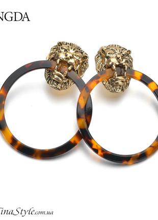 Сережки леопардові круги з левом, леопардовий принтсережки кольца