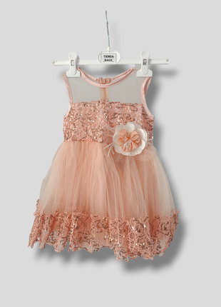 Платье 10570355 розовое нарядное с гипюром пышное с сеткой с п...