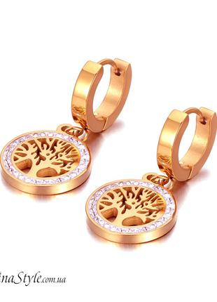 Сережки кільця класичні золото бренд під Bvlgari , медична сталь