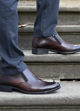Бордово-коричневые мужские ботинки 100% кожа - 40 размер