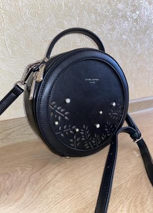 Женская черная сумочка клатч, круглая сумочка на длинном ремешке