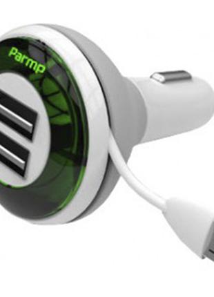 АЗУ Parmp (DCDU-06CB) 4 in 1 Car Charger (2 USB)( 4 A) — Green