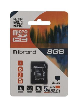 Карта Памяти Mibrand MicroSDHC 8gb 10 Class & Adapter Цвет Чёрный