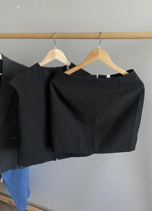 Стильный костюм двойка юбка блузка рубашка полоска