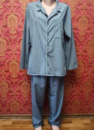 Мужская классическая голубая пижама в полоску размер м