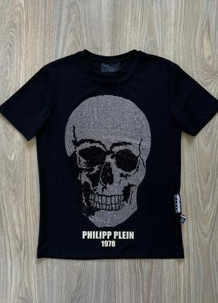 Мужская хлопковая футболка с принтом philipp plein skull strass