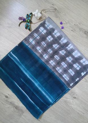Интересный стильный шарф тёмно-бирюзовый с серым/палантин/платок