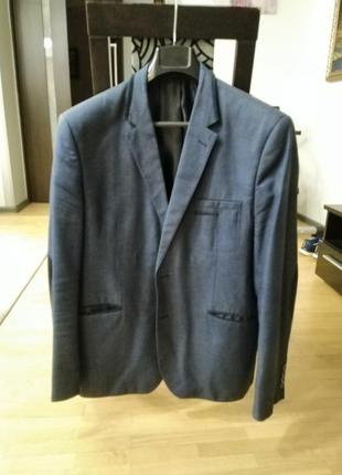 Пиджак мужской, синий с серой нитью. размер 56.