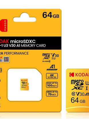 Карта памяти Kodak Micro SD, класс 10, 64 ГБ U3, 4K