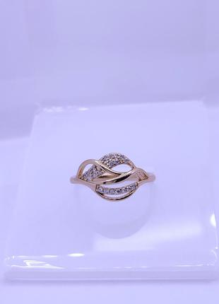 Позолоченное кольцо 16р колечко с фианитами в золоте 585 пробы