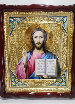Икона церковная Спаситель Христос 48×42 см с эмалью