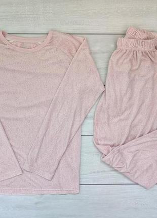 Легкая нежная велюровая розовая пижама s
