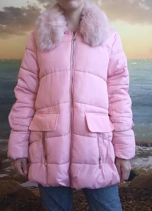 Зимняя женская куртка пуховик розовая осень зима