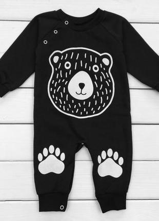 Чорний чоловічок для малюків з принтом медвежа