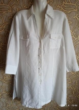 (734) 100% лен,белая льняная рубашка marks & spencer/размер  1...